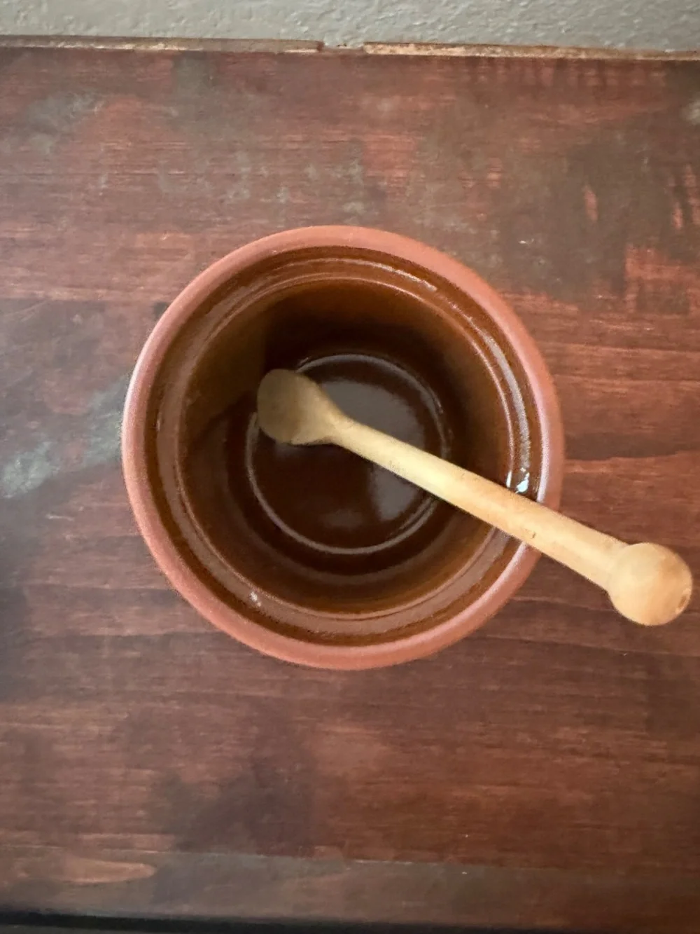 Henry Watson Pottery Mustard Jar with wooden spoon